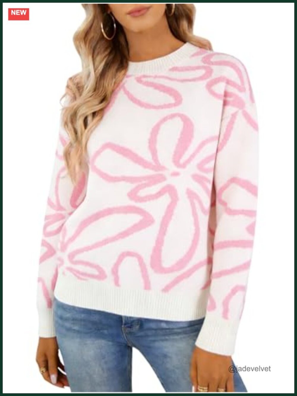Boho Floral Chunky Knit Pullover Sweater Women Cute Fall Winter Trendy Long